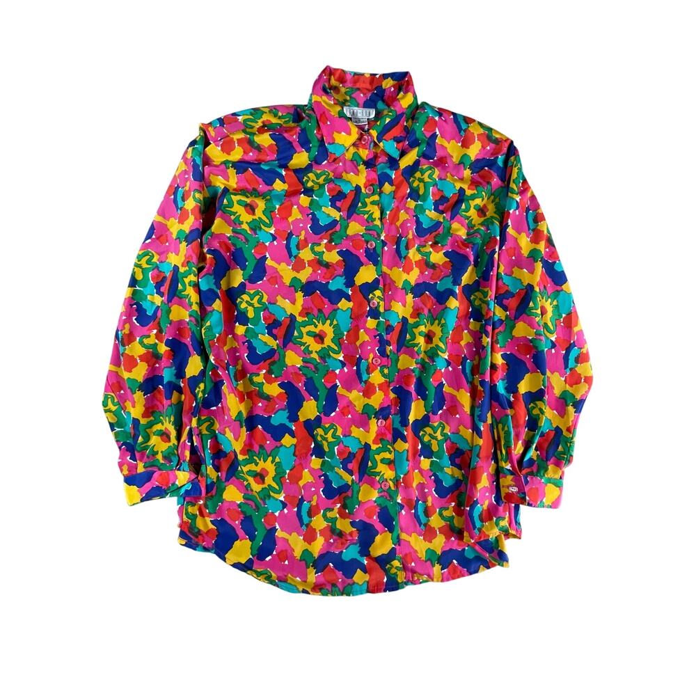 Hana Sung Shirt Womens Medium Multicolor Blouse Long Sleeve Button Up Colorful